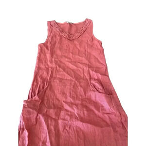 Lungo L'arno Women's Pink Sleeveless V-Neck  Linen Dress Size Medium
